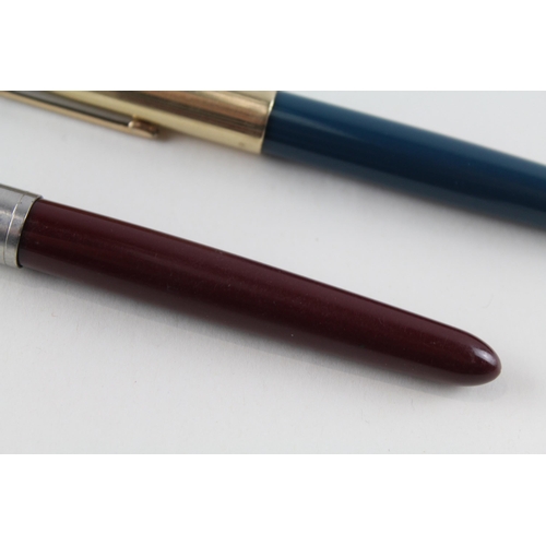 492 - 2 x Vintage PARKER 51 Fountain Pens 14ct Gold Nibs WRITING Inc Teal, Burgundy