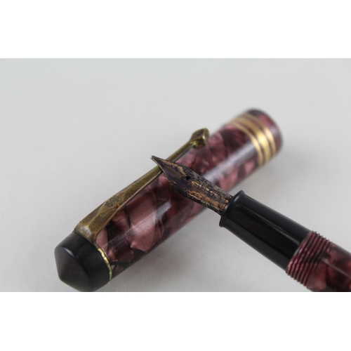 499 - Vintage CONWAY STEWART 388 Burgundy Fountain Pen w/ 14ct Gold Nib WRITING