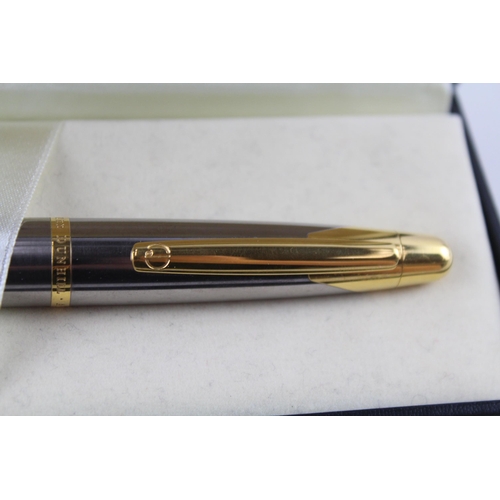 500 - Alfred DUNHILL Stainless Steel Fountain Pen w/ 18ct Gold Nib WRITING Boxed