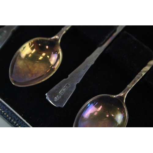 340 - 6 x Vintage 1967 Birmingham Sterling Silver Guilloche Enamel Teaspoons (66g)