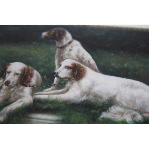 344 - Vintage Stamped .935 Silver Cigarette Box w Enamel English Spaniels (424g)