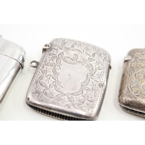 352 - 3 x Antique Hallmarked .925 Sterling Silver Vesta Match Cases Inc Edwardian 87g