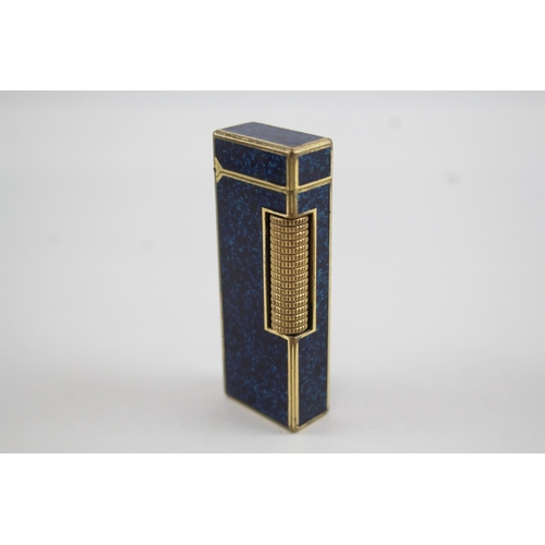 369 - Vintage DUNHILL Rolagas  Lapis Lazuli Enamel & Gold Plated Cigarette Lighter