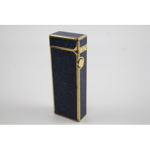 369 - Vintage DUNHILL Rolagas  Lapis Lazuli Enamel & Gold Plated Cigarette Lighter