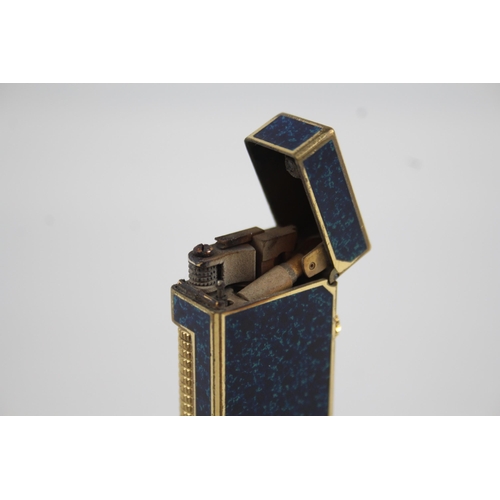 369 - Vintage DUNHILL Rolagas  Lapis Lazuli Enamel & Gold Plated Cigarette Lighter