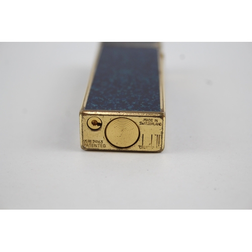 369 - Vintage DUNHILL Rolagas  Lapis Lazuli Enamel & Gold Plated Cigarette Lighter