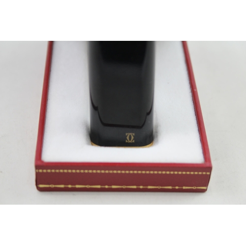 376 - Must De CARTIER Black Lacquer & Gold Plated Cigarette Lighter In Original Box