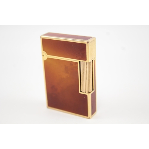 377 - Vintage S.T DUPONT Gold Plate & Brown Lacquer Cigarette Lighter - 9TFN86