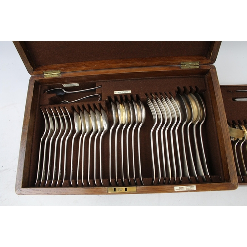 380 - Walker & Hall Sheffield Cutlery Set 53 Piece Wooden Canteen Steak Knives Ivorine