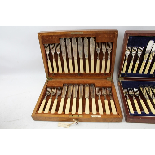 381 - Vintage Cutlery Sets FC&Co 24 Piece & Mappin & Webb Fish Set Wooden Canteen x 2