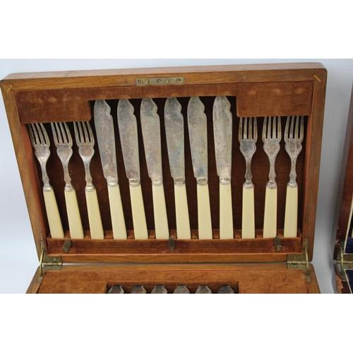 381 - Vintage Cutlery Sets FC&Co 24 Piece & Mappin & Webb Fish Set Wooden Canteen x 2