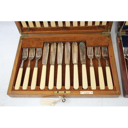 381 - Vintage Cutlery Sets FC&Co 24 Piece & Mappin & Webb Fish Set Wooden Canteen x 2