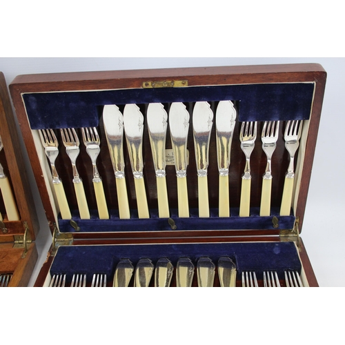 381 - Vintage Cutlery Sets FC&Co 24 Piece & Mappin & Webb Fish Set Wooden Canteen x 2