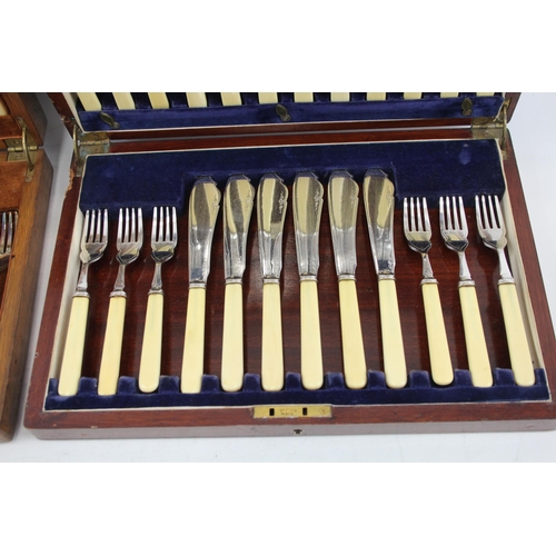 381 - Vintage Cutlery Sets FC&Co 24 Piece & Mappin & Webb Fish Set Wooden Canteen x 2