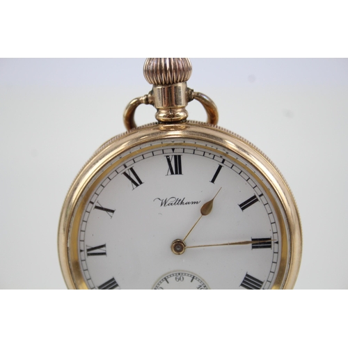 418 - Men's Waltham Rolled Gold Open Face Pocket Watch Hand-Wind