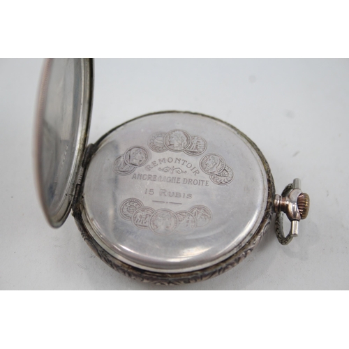 428 - Men's Vintage 800 Silver Open Face Pocket Watch Hand-Wind  - WATCH RUNS