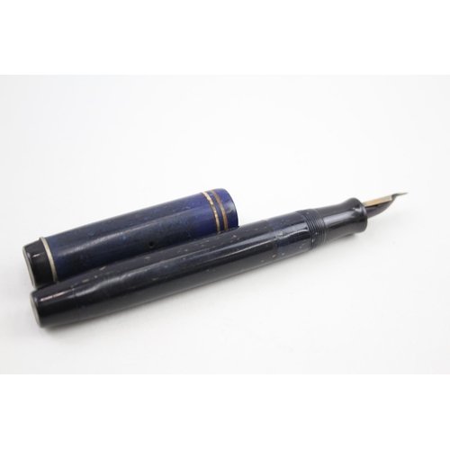 436 - Vintage Parker Duofold Blue Speck Fountain Pen w/ 14ct Gold Nib Writing