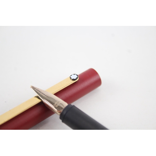 437 - Montblanc Classic Slimline Red Fountain Pen w/ Gold Plate Nib Writing