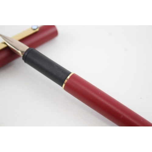 437 - Montblanc Classic Slimline Red Fountain Pen w/ Gold Plate Nib Writing