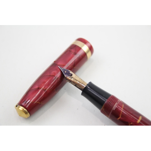 443 - Vintage Conway Stewart 84 Red Fountain Pen w/ 14ct Gold Nib Writing Original Box