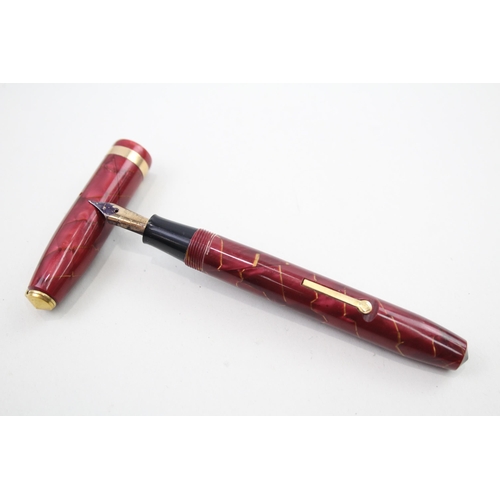 443 - Vintage Conway Stewart 84 Red Fountain Pen w/ 14ct Gold Nib Writing Original Box