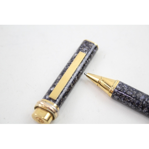 445 - CARTIER Navy Lacquer Ballpoint Pen / Biro WRITING w/ Gold Plate Banding