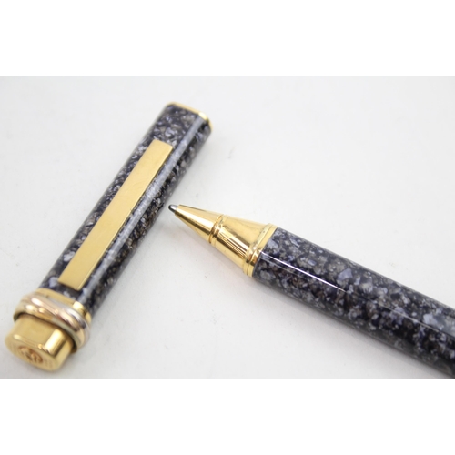 445 - CARTIER Navy Lacquer Ballpoint Pen / Biro WRITING w/ Gold Plate Banding