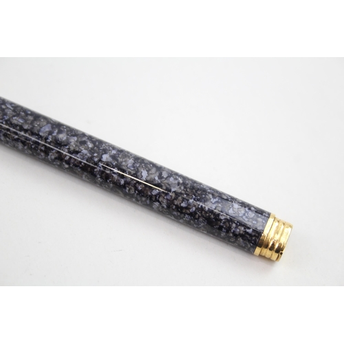 445 - CARTIER Navy Lacquer Ballpoint Pen / Biro WRITING w/ Gold Plate Banding