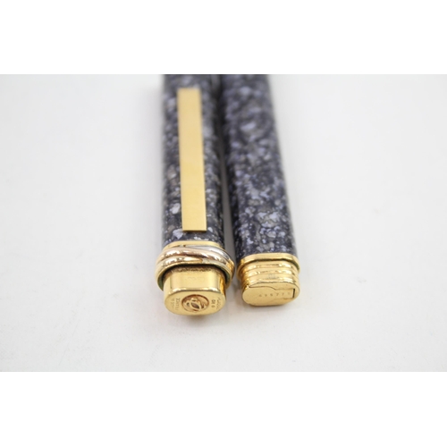 445 - CARTIER Navy Lacquer Ballpoint Pen / Biro WRITING w/ Gold Plate Banding