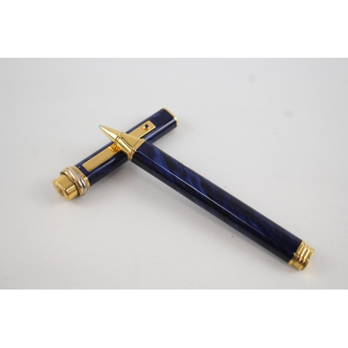 446 - CARTIER Navy Lacquer Ballpoint Pen / Biro WRITING w/ Gold Plate Banding