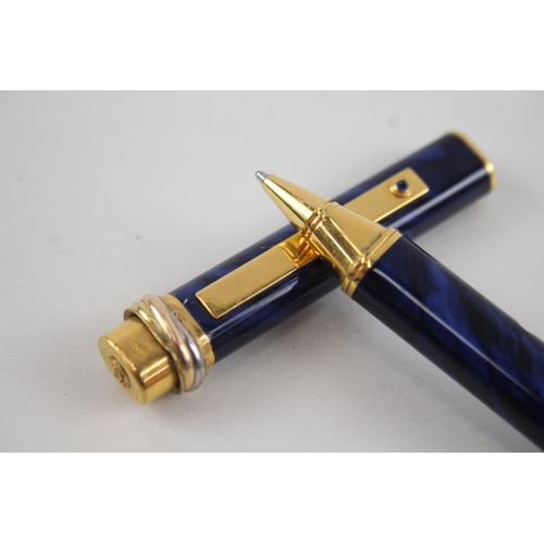 446 - CARTIER Navy Lacquer Ballpoint Pen / Biro WRITING w/ Gold Plate Banding