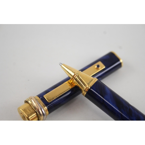 446 - CARTIER Navy Lacquer Ballpoint Pen / Biro WRITING w/ Gold Plate Banding