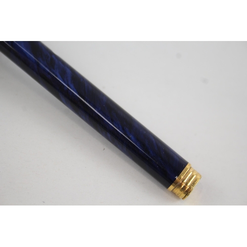 446 - CARTIER Navy Lacquer Ballpoint Pen / Biro WRITING w/ Gold Plate Banding