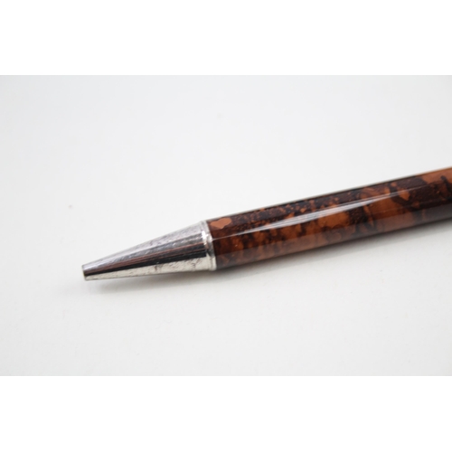 447 - Must De CARTIER Brown Ballpoint Pen / Biro w/ Silver Plated Banding WRITING