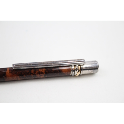 447 - Must De CARTIER Brown Ballpoint Pen / Biro w/ Silver Plated Banding WRITING