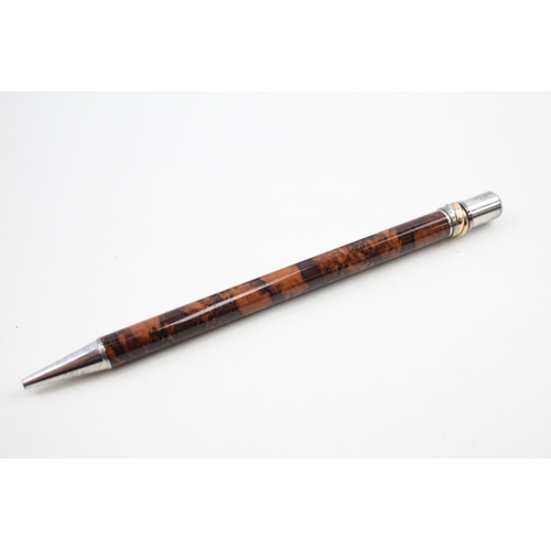 447 - Must De CARTIER Brown Ballpoint Pen / Biro w/ Silver Plated Banding WRITING