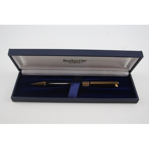 450 - Vintage BURBERRY Black Lacquer Propelling Pencil w/ Gold Plate Detail, Box Etc