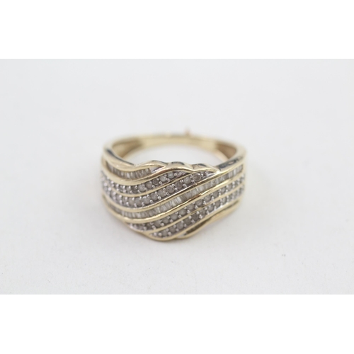 133 - 9ct gold vari-cut diamond set multi row wave ring (4g) Size Q