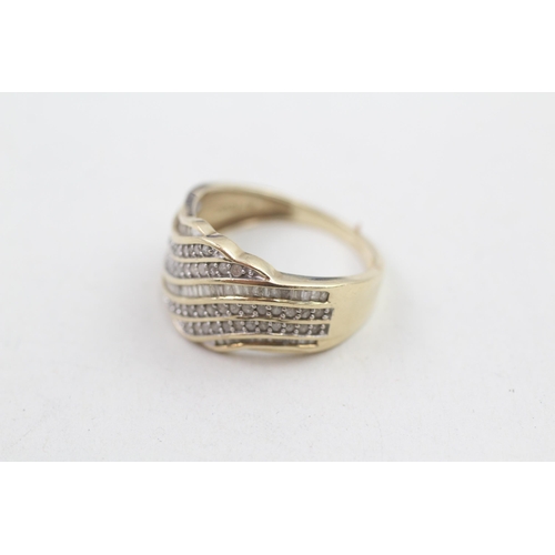 133 - 9ct gold vari-cut diamond set multi row wave ring (4g) Size Q