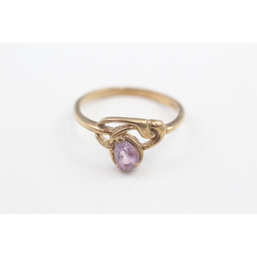 155 - 9ct gold pear cut amethyst set eternal knot dress ring (2.2g) Size P 1/2