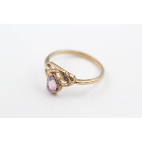 155 - 9ct gold pear cut amethyst set eternal knot dress ring (2.2g) Size P 1/2