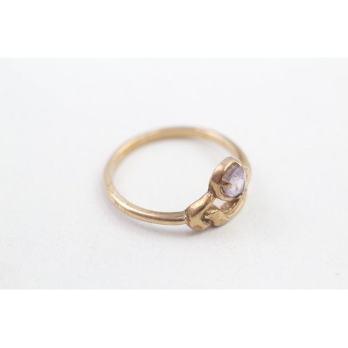 155 - 9ct gold pear cut amethyst set eternal knot dress ring (2.2g) Size P 1/2