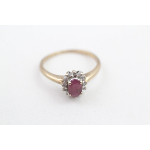 156 - 9ct gold diamond and ruby set cluster ring (2g) Size N 1/2