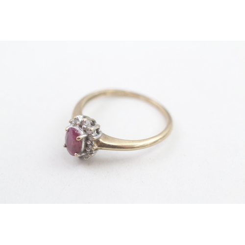 156 - 9ct gold diamond and ruby set cluster ring (2g) Size N 1/2