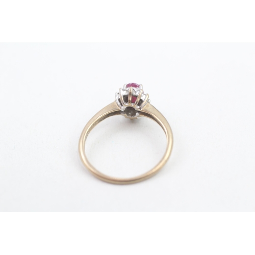 156 - 9ct gold diamond and ruby set cluster ring (2g) Size N 1/2