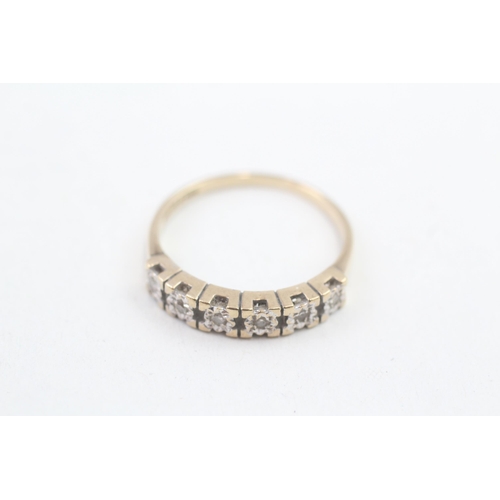 166 - 9ct gold vintage diamond set six stone half hoop eternity ring (2.5g) Size R