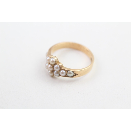 173 - 18ct gold antique split pearl set floral cluster ring - missing one pearl (3.3g) Size M 1/2