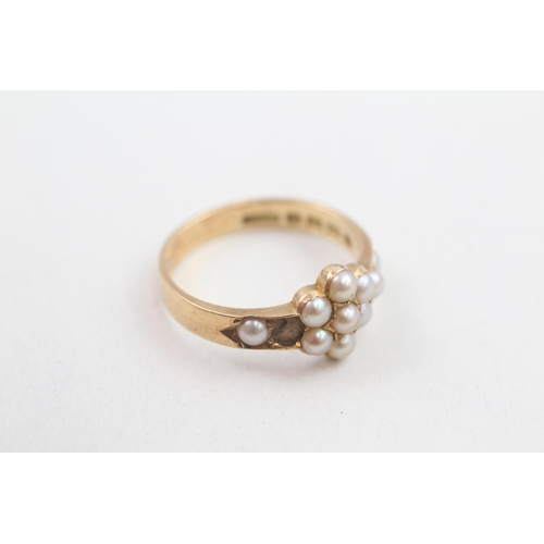 173 - 18ct gold antique split pearl set floral cluster ring - missing one pearl (3.3g) Size M 1/2
