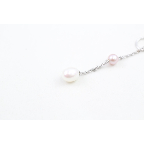 174 - 18ct white gold pink and white cultured pearl drop necklace (5.2g)
