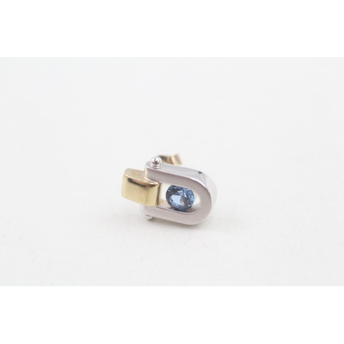 185 - 9ct white and yellow gold blue gemstone set stud earrings (3.1g)